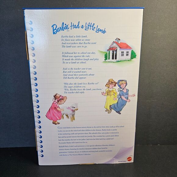 New Barbie Had a Little Lamb 1998 Nursery Rhyme Collector Edition Mattel Doll - Picture 2 of 6